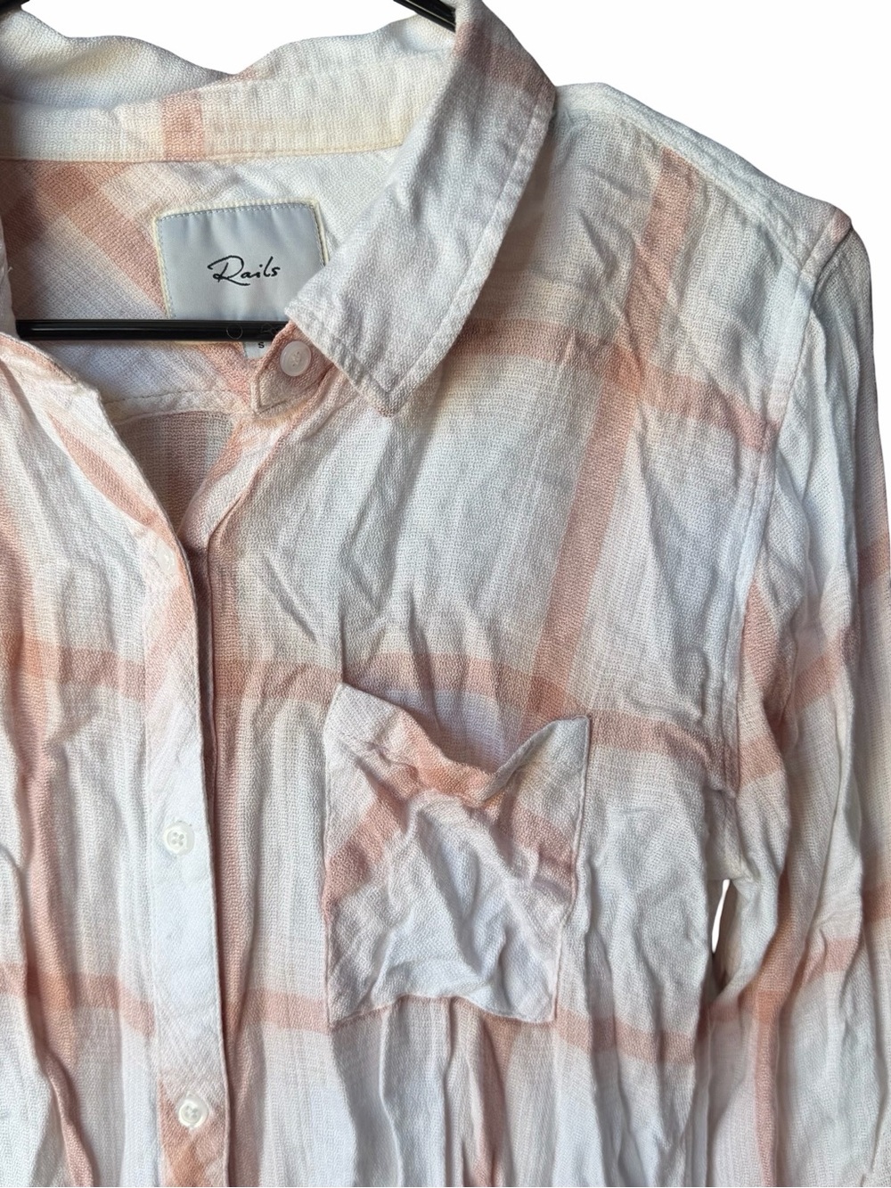 Rails Oversized Blush Pink & White Plaid Button Up Shirt Size S - Picture 2 of 6